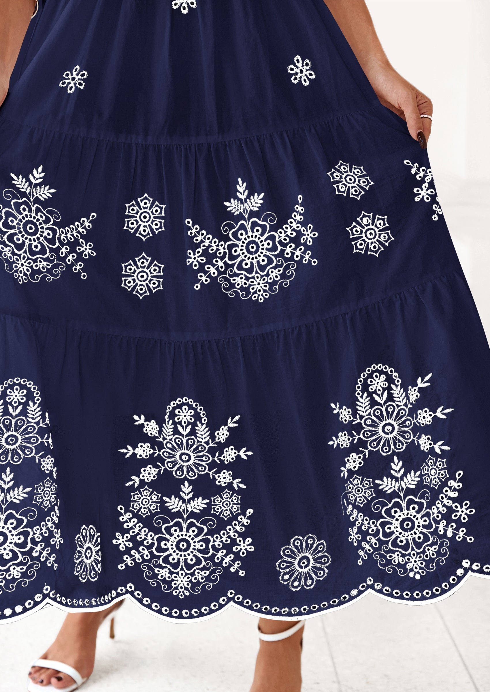 PRETTYGARDEN Boho Dresses for Women Summer Spring Casual Floral Short Sleeve V Neck Maxi Elastic Waist Dress Pockets PRETTYGARDEN