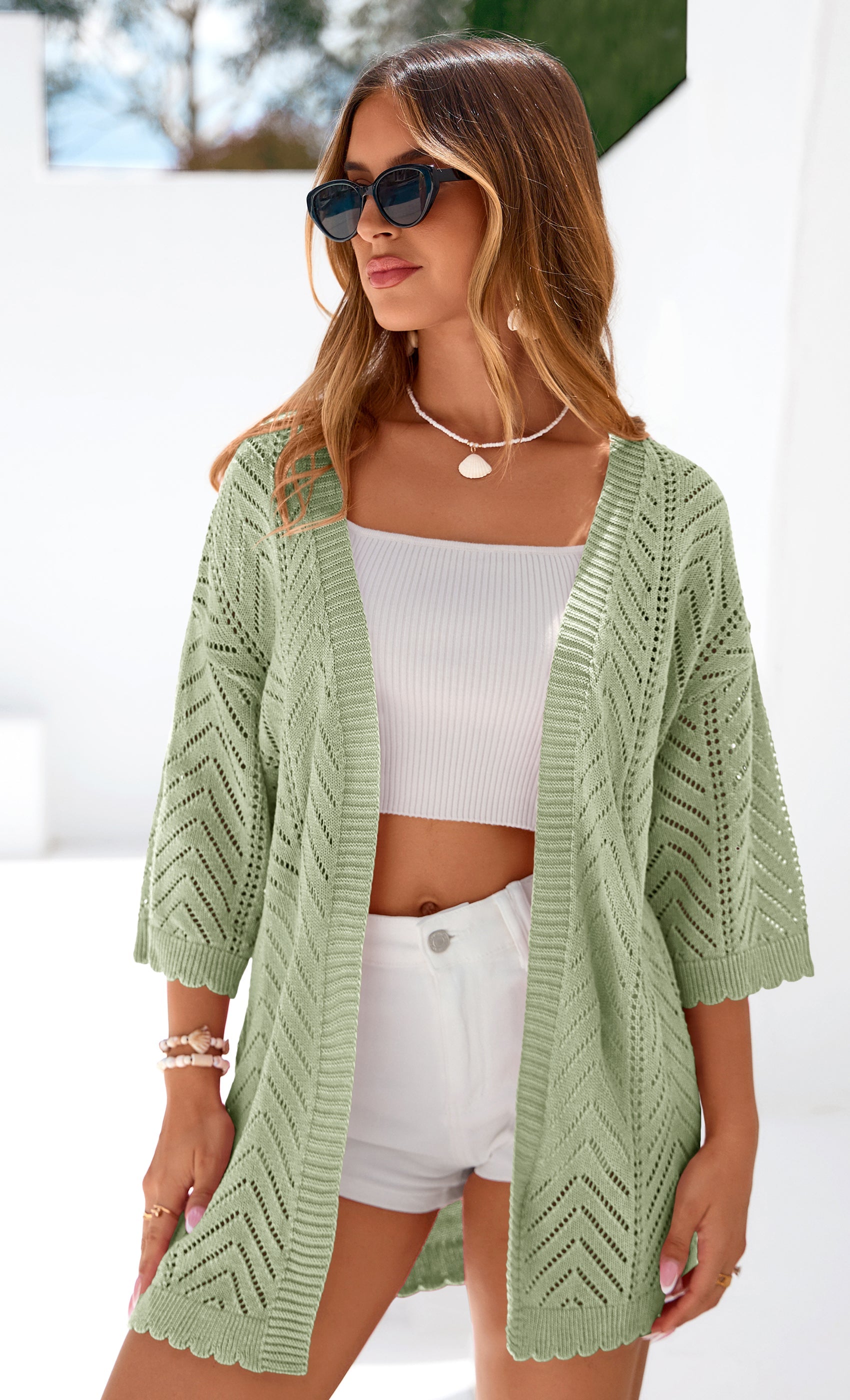 PRETTYGARDEN Summer Cardigan Sweaters for Women Lightweight  Short Sleeve Knit Coverup Spring Beach Vacation Clothes PRETTYGARDEN