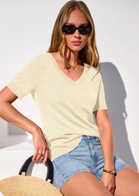 PRETTYGARDEN Womens Short Sleeve Sweater V Neck Trendy Pullover Tops Summer Spring Loose Lightweight Casual Blouse PRETTYGARDEN