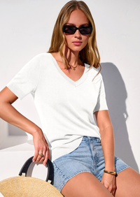 PRETTYGARDEN Womens Short Sleeve Sweater V Neck Trendy Pullover Tops Summer Spring Loose Lightweight Casual Blouse PRETTYGARDEN