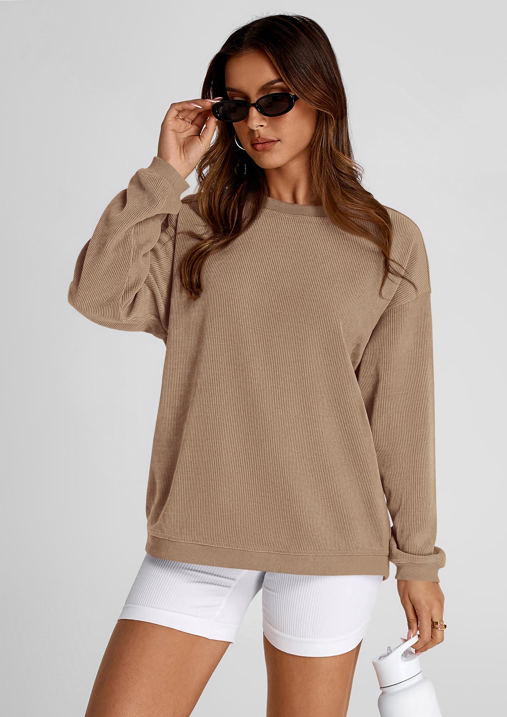 PRETTYGARDEN Women's Oversized Sweatshirt 2025 Fall Fashion Clothes Ribbed Corduroy Long Sleeve Going Out Pullover Tops