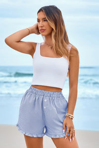 PRETTYGARDEN Womens Boxer Shorts Y2K Ruffle Pajama Summer Spring Lounge Sleep Striped Casual Beach Pj Bottoms Pockets PRETTYGARDEN