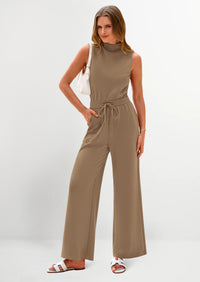 PRETTYGARDEN Jumpsuits Dressy Outfits Casual Sleeveless Mock Neck Wide Leg Pants Rompers