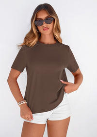 PRETTYGARDEN Womens Summer Tops Casual Basic Crewneck Short Sleeve Shirts Spring Fashion Clothing Going Out Outfits PRETTYGARDEN