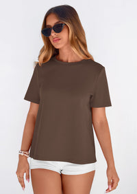 PRETTYGARDEN Womens Summer Tops Casual Basic Crewneck Short Sleeve Shirts Spring Fashion Clothing Going Out Outfits PRETTYGARDEN