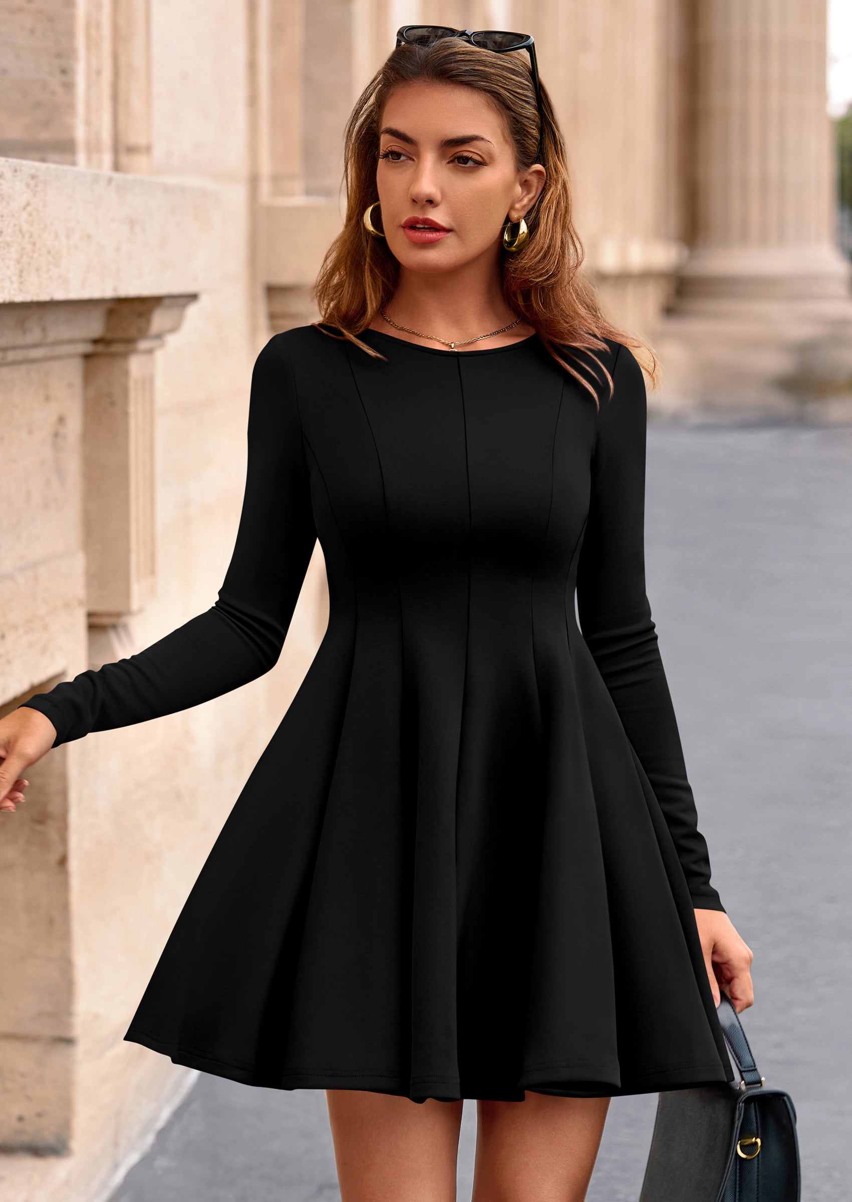 PRETTYGARDEN Fall Cocktail Dresses for Women Elegant Classy Wedding Guest Long Sleeve Homecoming Party A Line Mini Dress