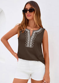 PRETTYGARDEN Womens Tank Tops Summer Causal V Neck Sleeveless Shirts Floral Print Embroidered Beach Vacation Boho Top PRETTYGARDEN