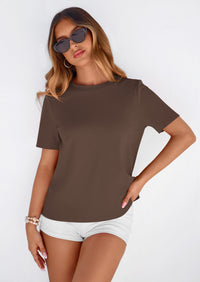 PRETTYGARDEN Womens Summer Tops Casual Basic Crewneck Short Sleeve Shirts Spring Fashion Clothing Going Out Outfits PRETTYGARDEN