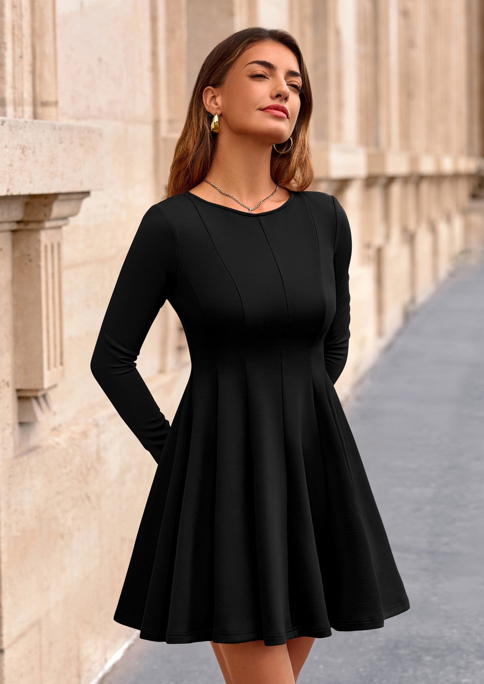 PRETTYGARDEN Fall Cocktail Dresses for Women Elegant Classy Wedding Guest Long Sleeve Homecoming Party A Line Mini Dress
