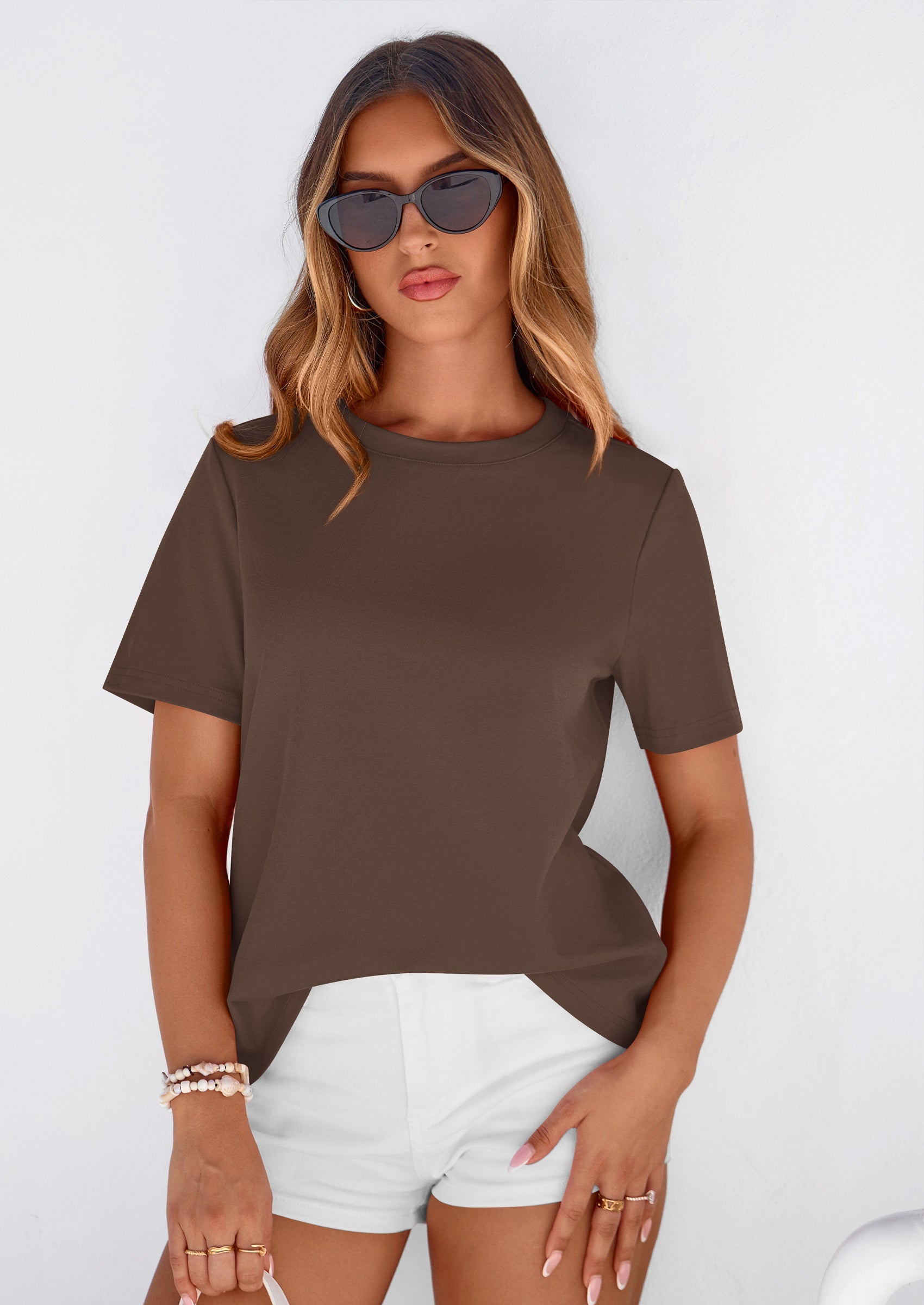 PRETTYGARDEN Womens Summer Tops Casual Basic Crewneck Short Sleeve Shirts Spring Fashion Clothing Going Out Outfits PRETTYGARDEN