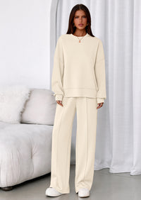 PRETTYGARDEN 2 Piece Sets For Women Fall Trendy Long Sleeve Sweatshirt Wide Leg Pants Loungewear Set Matching Sweatsuit