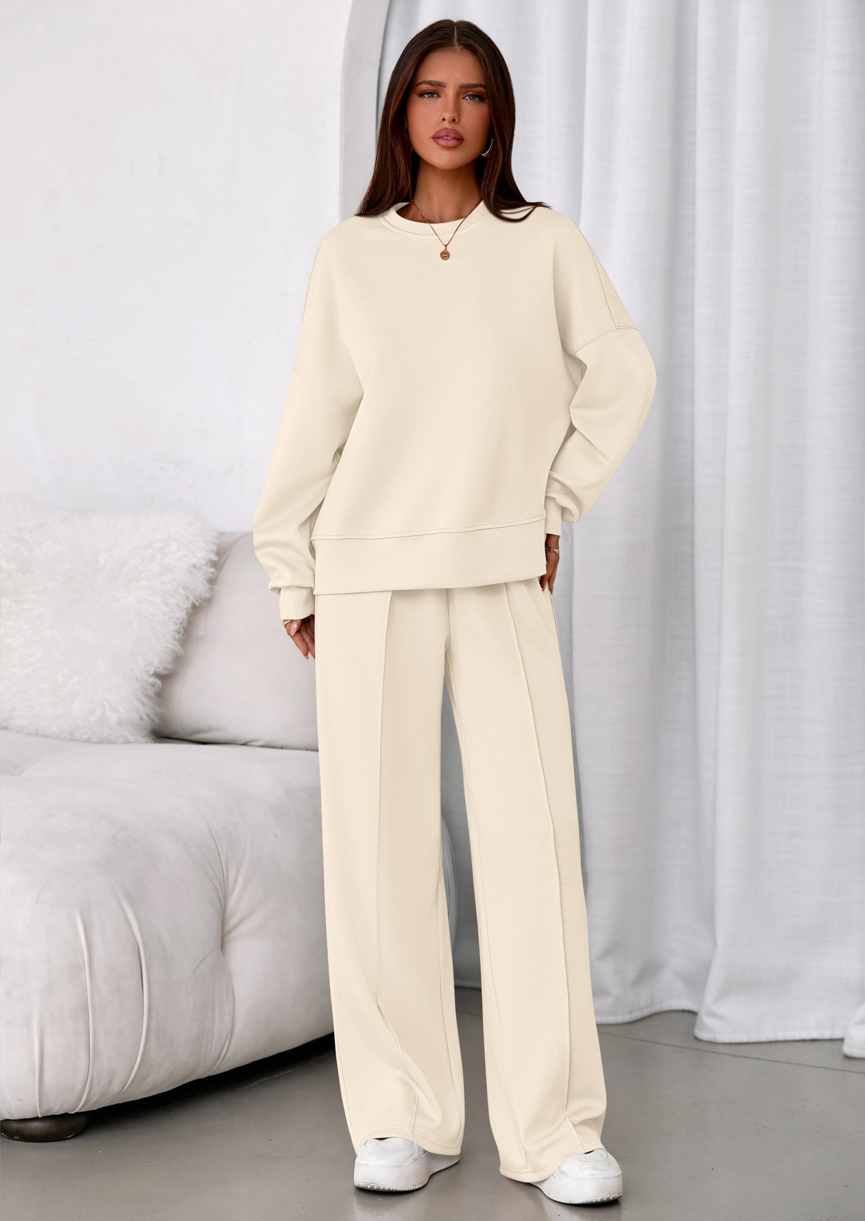 PRETTYGARDEN 2 Piece Sets For Women Fall Trendy Long Sleeve Sweatshirt Wide Leg Pants Loungewear Set Matching Sweatsuit