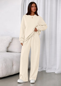 PRETTYGARDEN 2 Piece Sets For Women Fall Trendy Long Sleeve Sweatshirt Wide Leg Pants Loungewear Set Matching Sweatsuit