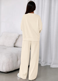 PRETTYGARDEN 2 Piece Sets For Women Fall Trendy Long Sleeve Sweatshirt Wide Leg Pants Loungewear Set Matching Sweatsuit