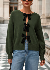 PRETTYGARDEN Cardigan Sweaters for Women Fall Bow Tie Front Long Sleeve Knit Sweater Tops Cute Going Out Outfits