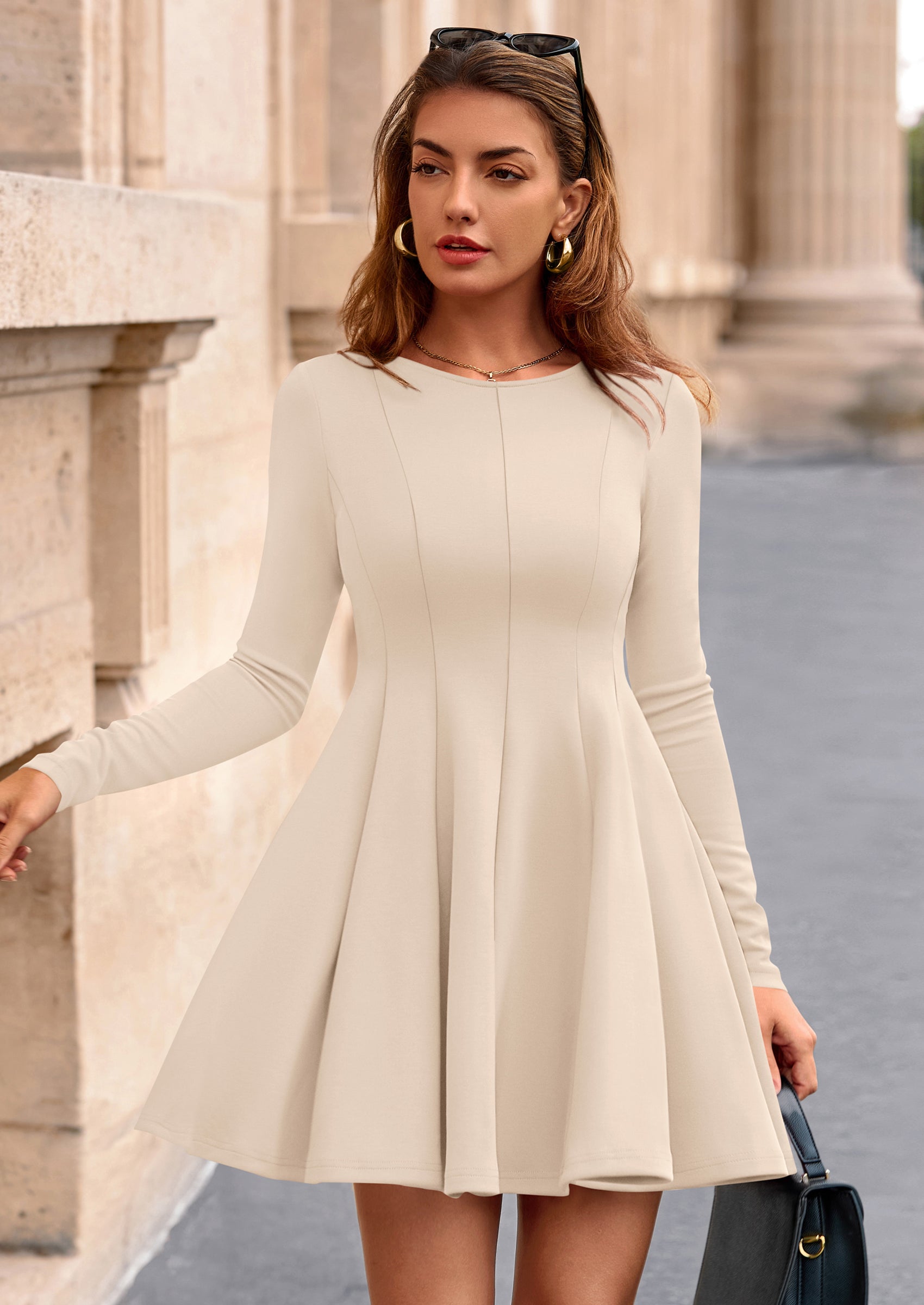 PRETTYGARDEN Fall Cocktail Dresses for Women Elegant Classy Wedding Guest Long Sleeve Homecoming Party A Line Mini Dress