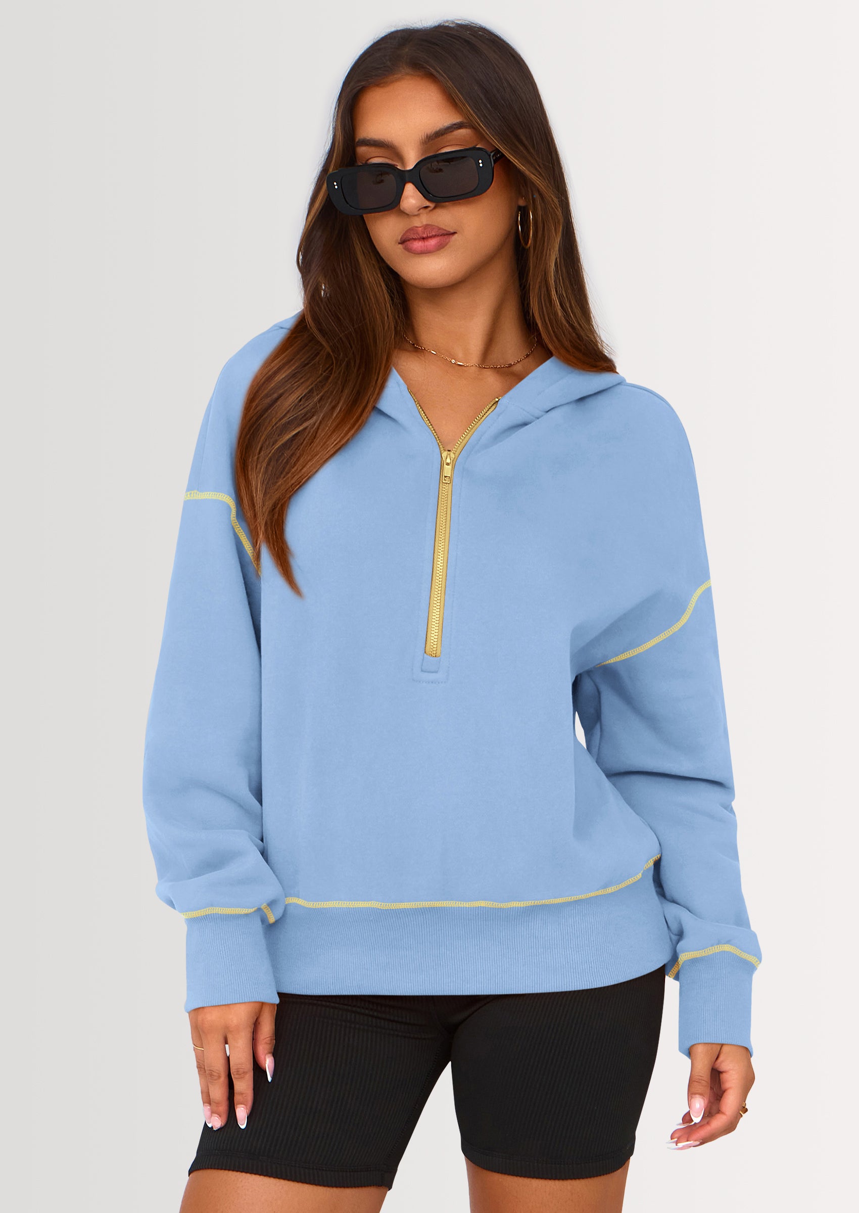 PRETTYGARDEN Women's Hooded Sweatshirts Long Sleeve Half Zip Cropped Hoodie Pullover Winter Fashion Clothes