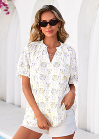 PRETTYGARDEN Summer Short Sleeve V Neck Shirts for Women Trendy Floral Print Loose Ruffle Tops Business Casual Blouses PRETTYGARDEN