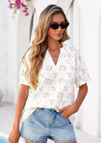 PRETTYGARDEN Summer Short Sleeve V Neck Shirts for Women Trendy Floral Print Loose Ruffle Tops Business Casual Blouses PRETTYGARDEN