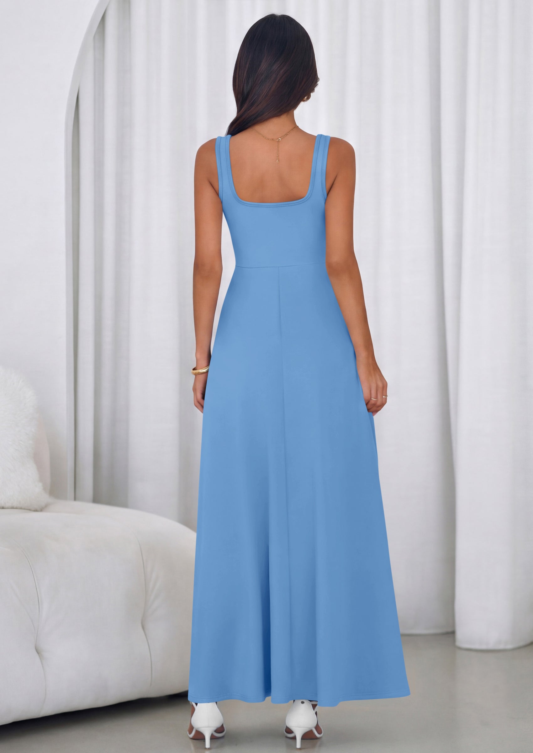 PRETTYGARDEN Womens Summer Dresses Sleeveless Elegant Square Neck Alin
