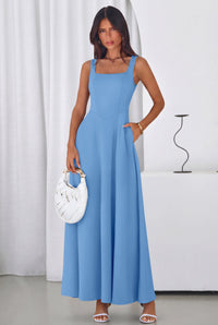 PRETTYGARDEN Womens Summer Dresses Sleeveless Elegant Square Neck Aline Swing Maxi Beach Wedding Guest Dress Pockets PRETTYGARDEN