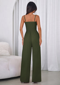 PRETTYGARDEN Jumpsuits for Women Summer Sleeveless Smocked Button Wide Leg Rompers Spring Travel One Piece Outfits PRETTYGARDEN