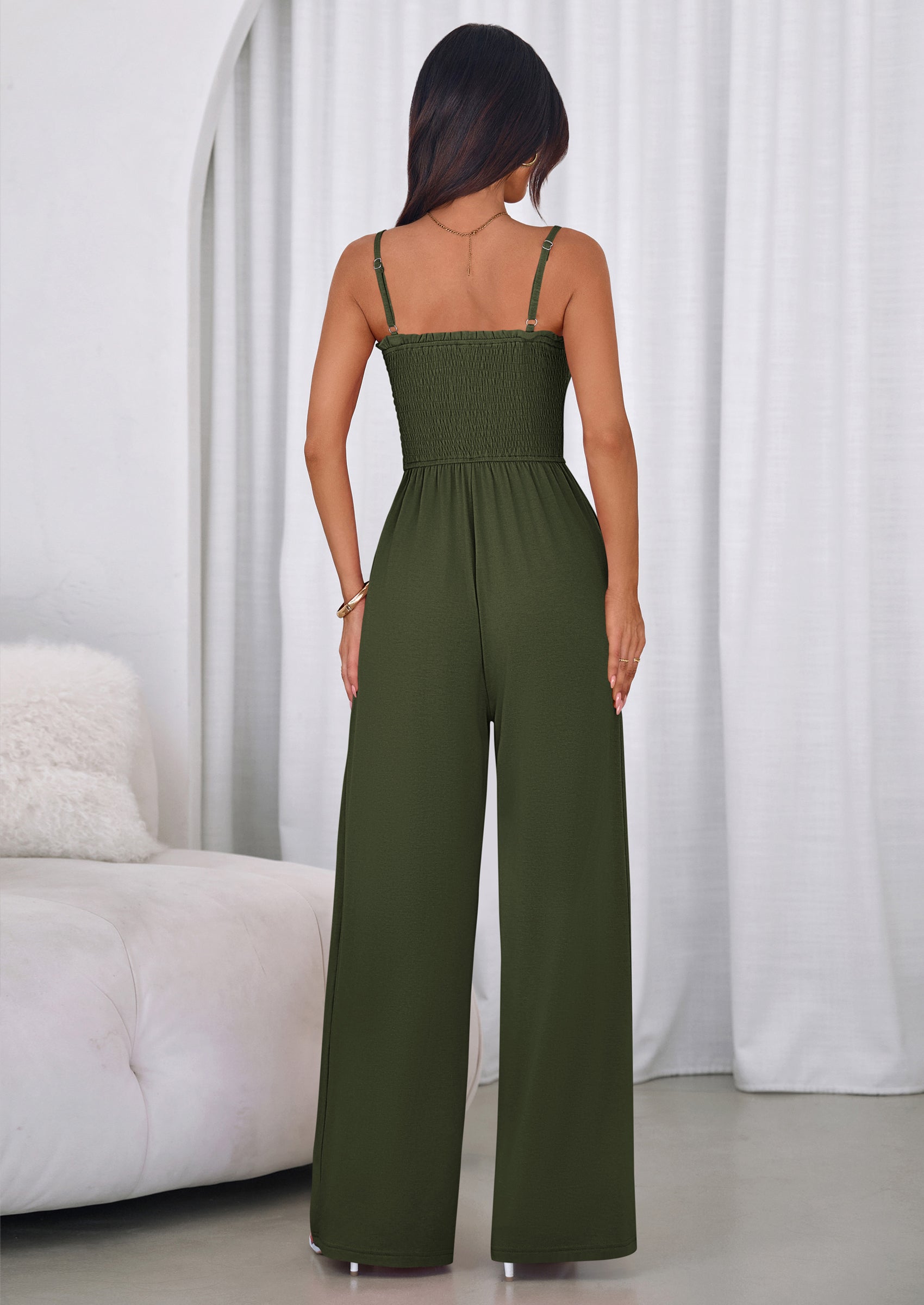 PRETTYGARDEN Jumpsuits for Women Summer Sleeveless Smocked Button Wide Leg Rompers Spring Travel One Piece Outfits PRETTYGARDEN