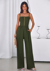 PRETTYGARDEN Jumpsuits for Women Summer Sleeveless Smocked Button Wide Leg Rompers Spring Travel One Piece Outfits PRETTYGARDEN