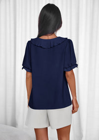 PRETTYGARDEN Women's Summer Dressy Casual Blouses Short Sleeve V Neck Ruffle Going Out Tops Shirt Trendy Spring Outfits PRETTYGARDEN