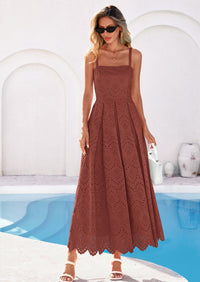 PRETTYGARDEN Womens Sleeveless Maxi Summer Dresses Hollow Out Eyelet Square Neck Ruffle Flowy Beach Vacation Sundress PRETTYGARDEN