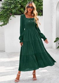 PRETTYGARDEN Fall Wedding Guest Dresses for Women Floral Long Sleeve Smocked Tiered Elegant Long Flowy Boho Dress