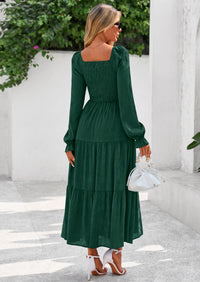 PRETTYGARDEN Fall Wedding Guest Dresses for Women Floral Long Sleeve Smocked Tiered Elegant Long Flowy Boho Dress