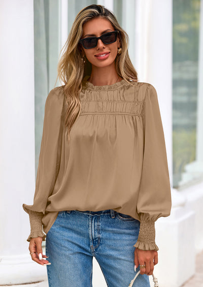 PRETTYGARDEN Blouses for Women Dressy Casual Fall Outfits Frill Neck Long Sleeve Shirts Satin Work Business Casual Tops