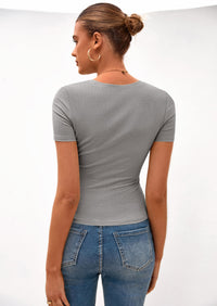 PRETTYGARDEN Women Summer Crew Neck Short Sleeve Tops Ribbed Knit Slim Fit Fashion Basic Tee Shirts Casual Going Out Top PRETTYGARDEN