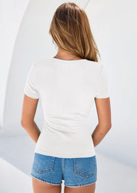 PRETTYGARDEN Womens Summer Short Sleeve Tops Spring Casual V Neck Henley Button Up T Shirts Dressy Ribbed Knit Blouses PRETTYGARDEN