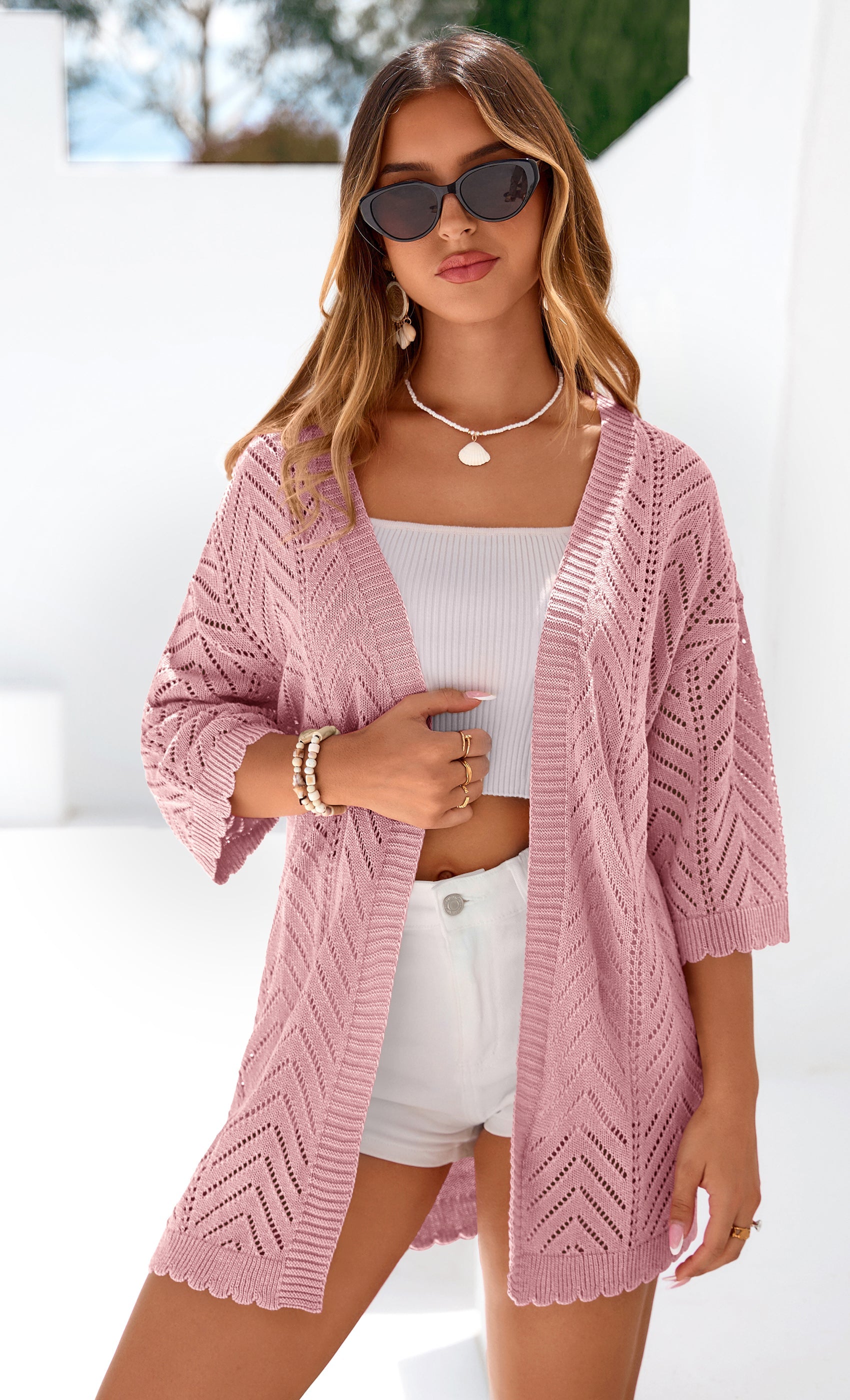 PRETTYGARDEN Summer Cardigan Sweaters for Women Lightweight  Short Sleeve Knit Coverup Spring Beach Vacation Clothes PRETTYGARDEN