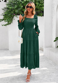 PRETTYGARDEN Fall Wedding Guest Dresses for Women Floral Long Sleeve Smocked Tiered Elegant Long Flowy Boho Dress