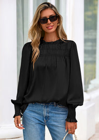 PRETTYGARDEN Blouses for Women Dressy Casual Fall Outfits Frill Neck Long Sleeve Shirts Satin Work Business Casual Tops