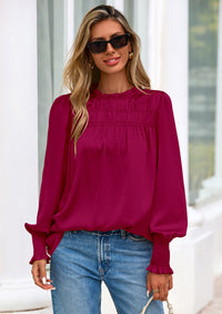 PRETTYGARDEN Blouses for Women Dressy Casual Fall Outfits Frill Neck Long Sleeve Shirts Satin Work Business Casual Tops