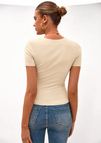 PRETTYGARDEN Women Summer Crew Neck Short Sleeve Tops Ribbed Knit Slim Fit Fashion Basic Tee Shirts Casual Going Out Top PRETTYGARDEN