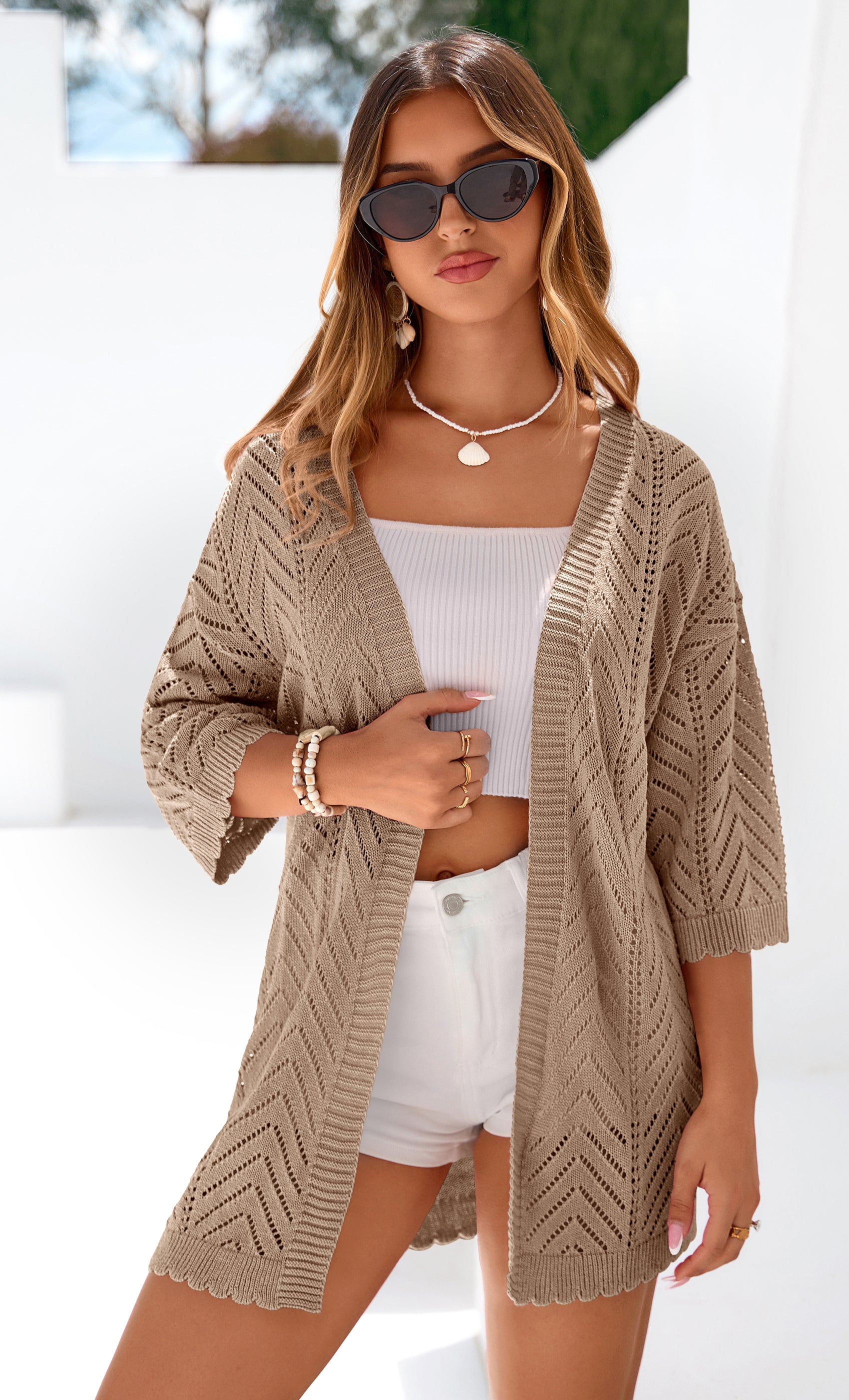 PRETTYGARDEN Summer Cardigan Sweaters for Women Lightweight  Short Sleeve Knit Coverup Spring Beach Vacation Clothes PRETTYGARDEN