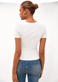 PRETTYGARDEN Women Summer Crew Neck Short Sleeve Tops Ribbed Knit Slim Fit Fashion Basic Tee Shirts Casual Going Out Top PRETTYGARDEN