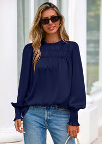 PRETTYGARDEN Blouses for Women Dressy Casual Fall Outfits Frill Neck Long Sleeve Shirts Satin Work Business Casual Tops