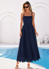 PRETTYGARDEN Womens Sleeveless Maxi Summer Dresses Hollow Out Eyelet Square Neck Ruffle Flowy Beach Vacation Sundress PRETTYGARDEN