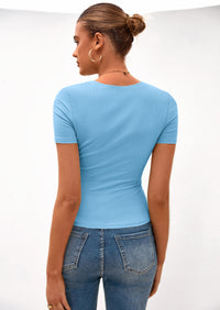 PRETTYGARDEN Women Summer Crew Neck Short Sleeve Tops Ribbed Knit Slim Fit Fashion Basic Tee Shirts Casual Going Out Top PRETTYGARDEN