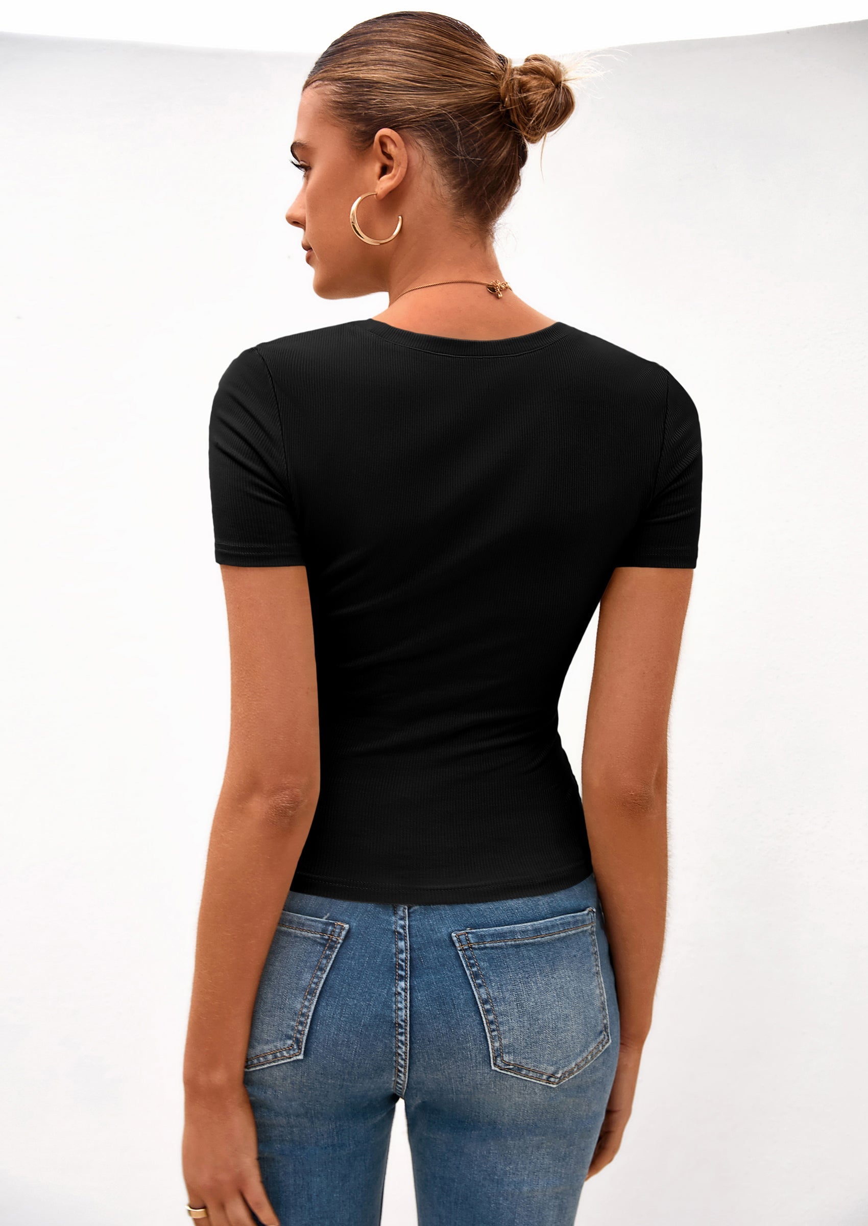 PRETTYGARDEN Women Summer Crew Neck Short Sleeve Tops Ribbed Knit Slim Fit Fashion Basic Tee Shirts Casual Going Out Top PRETTYGARDEN