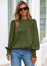 PRETTYGARDEN Blouses for Women Dressy Casual Fall Outfits Frill Neck Long Sleeve Shirts Satin Work Business Casual Tops