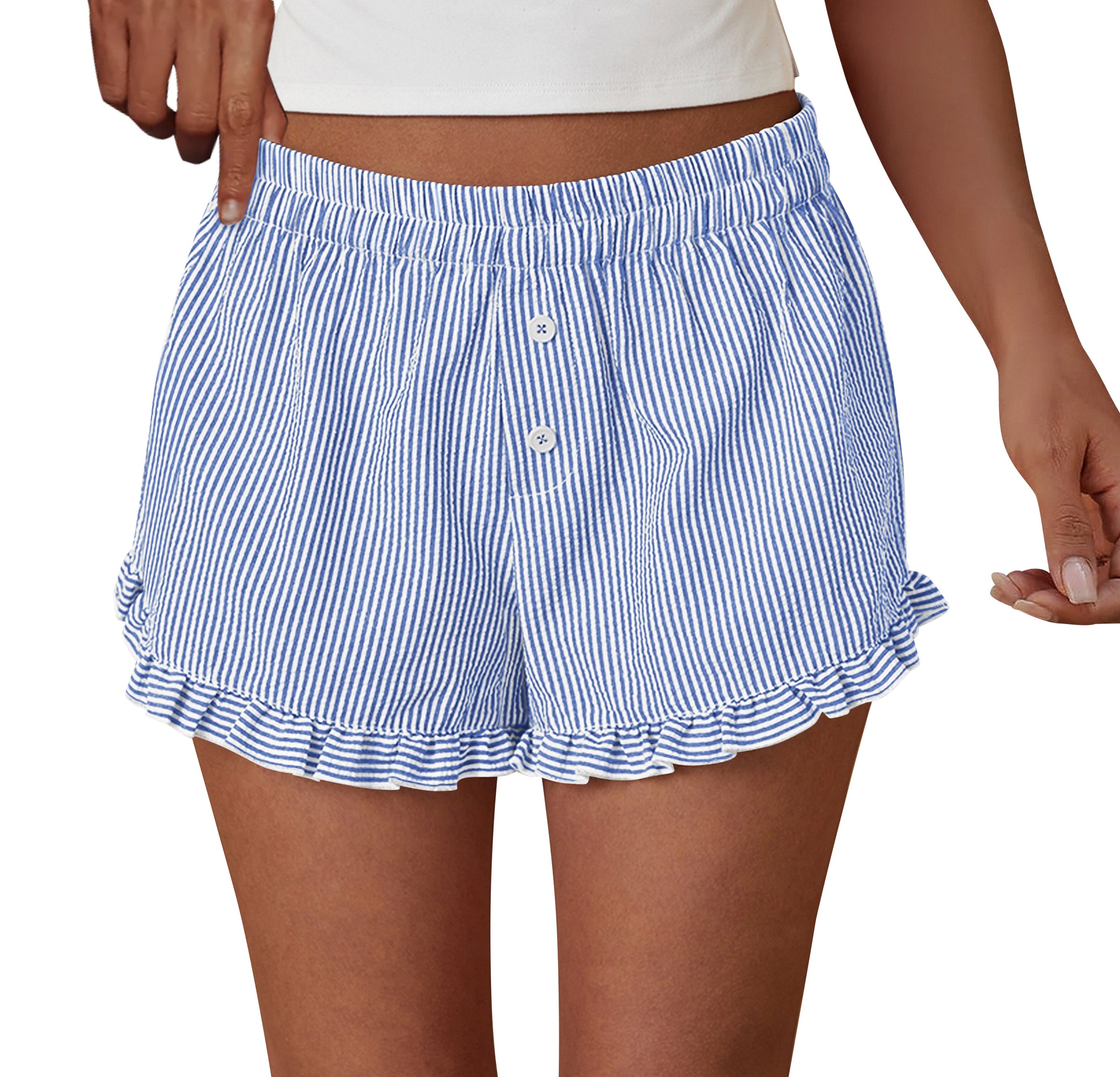 PRETTYGARDEN Womens Boxer Shorts Y2K Ruffle Pajama Summer Spring Lounge Sleep Striped Casual Beach Pj Bottoms Pockets PRETTYGARDEN