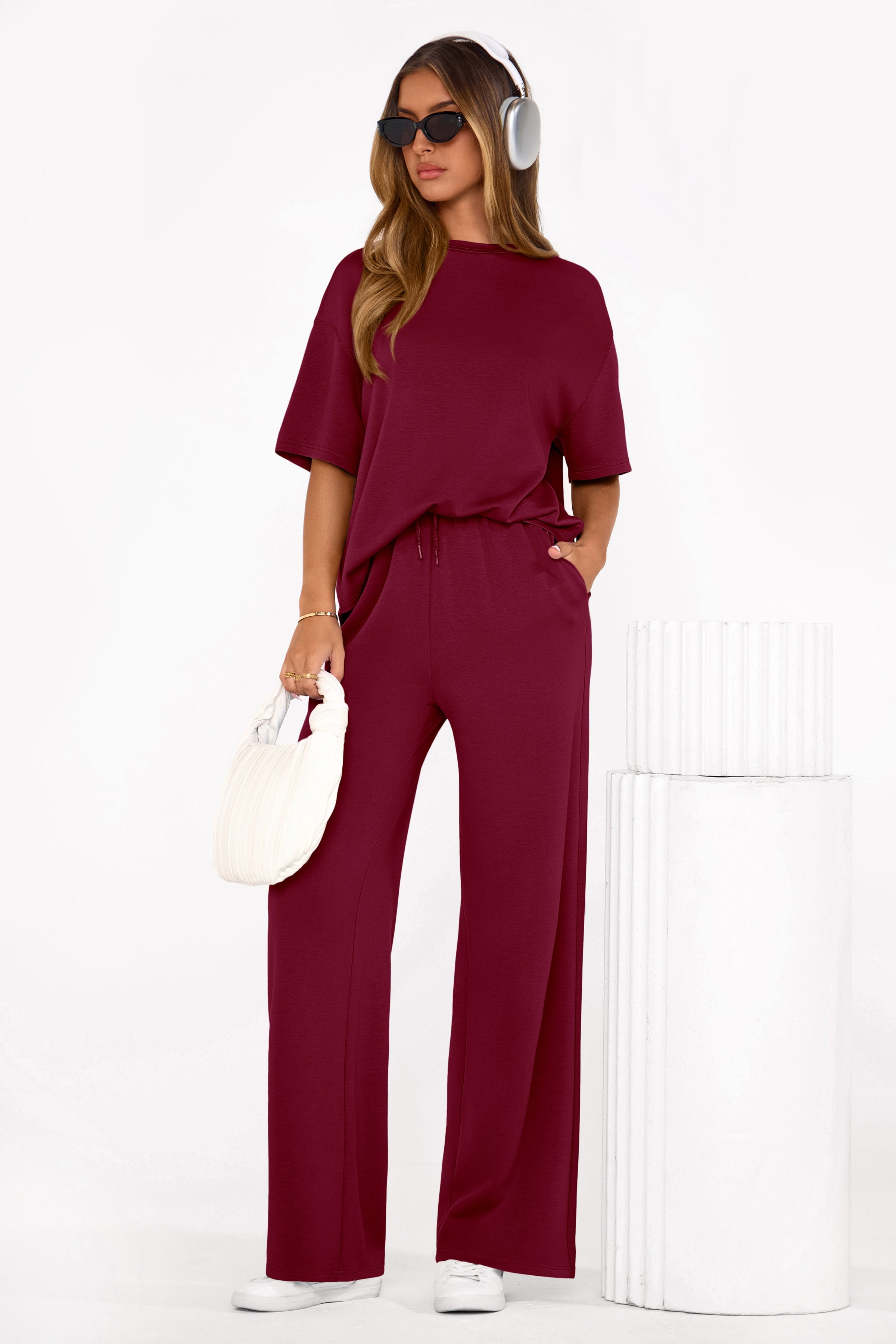 PRETTYGARDEN Women's Summer 2 Piece Lounge Set Short Sleeve Tops Wide Leg Pants Spring Vacation Travel Outfits Clothes PRETTYGARDEN