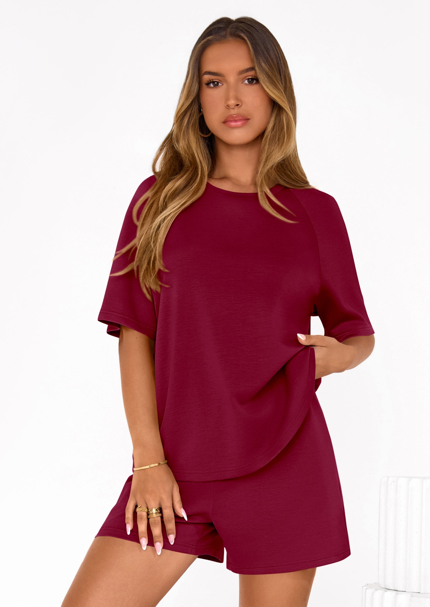 PRETTYGARDEN Women's 2 Piece Lounge Sets Short Sleeve Shirts Casual Tops Shorts Matching Clothing Summer Airport Outfits PRETTYGARDEN